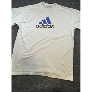Vintage Adidas T Shirt Mens XXL White Blue Graphic Logo Made in USA Cotton Tee